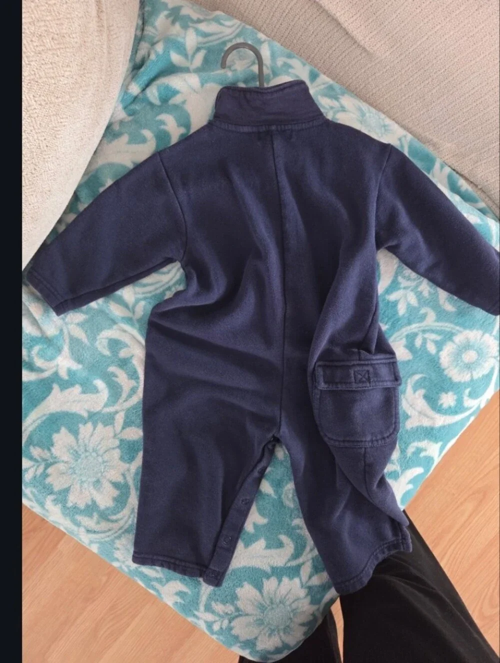 The Children's Place Navy One-Piece with Pink Flower Appliqué